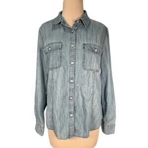 Talbots Denim Button Down Shirt Women’s Size 12 100% Cotton Chambray Old Money